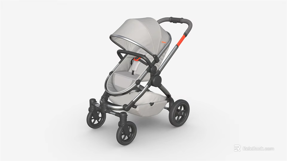 Gray Baby Stroller With Canopy Black Frame And Modern Design Features 3d model 