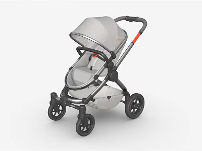 Gray Baby Stroller With Canopy Black Frame And Modern Design Features 3d model
