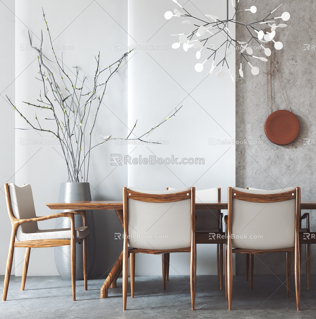 Quiet Wind Dining Table and Chair Homestay Dining Table and Chair Chandelier Dry Branch Table and Chair Combination 3d model