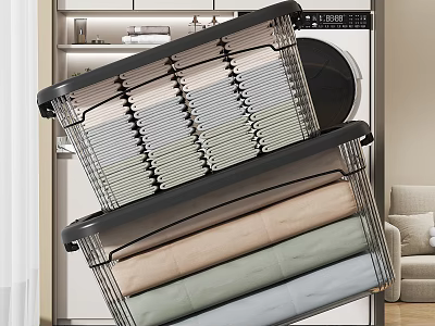 Black Household Storage Bins With Lids For Organizing Folded Clothes And Linens 3d model