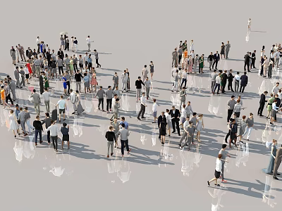Crowd of People Gathered In Open Space With Shadows And Walking Figures 3d model