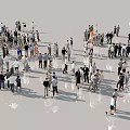 Crowd of People Gathered In Open Space With Shadows And Walking Figures