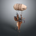 Vintage Steampunk Airship Detailed Mechanical Design for Cosmic Space Exploration Journey