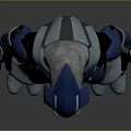 Blue And Silver Armored Robot Character With Helmet And Full Body Mechanical Armor