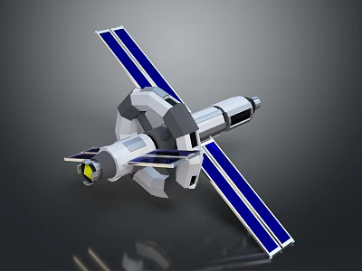 3D Model Of Spacecraft With Blue Solar Panels And White Structure For Space Exploration 3d model