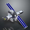 3D Model Of Spacecraft With Blue Solar Panels And White Structure For Space Exploration