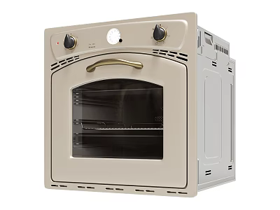 Classic Beige Kitchen Oven With Glass Door Metal Handle And Control Knobs 3d model