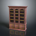 Dark Brown Wooden Bookcase With Glass Doors Gold Accents And Multiple Shelves
