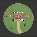 Colorful Ferris Wheel Architecture With Green Lawn Small Trees And Pathway