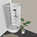 Modern Shower Head In Transparent Glass Enclosure With Window Blinds And Green Plant