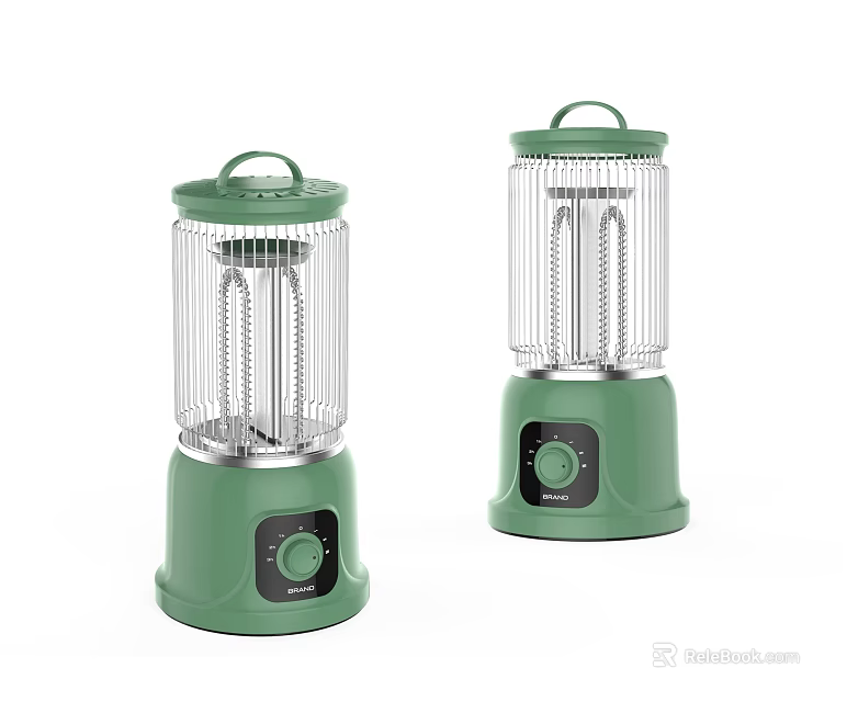 Two Green Electric Heaters With Transparent Cover Handle And Knob Control 3d model 