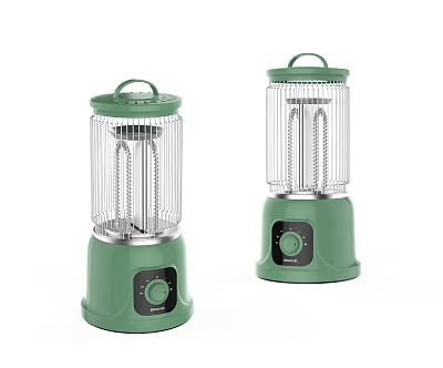 Two Green Electric Heaters With Transparent Cover Handle And Knob Control 3d model
