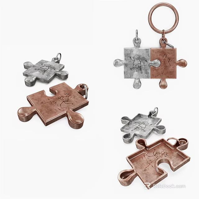 Elegant Puzzle Shaped Jewelry Pendants Crafted In Silver And Copper Metal With Engravings 3d model 