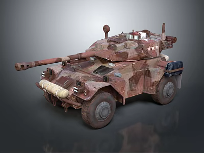 Military Armored Vehicle With Camouflage Paint Cannon Turret And Tactical Equipment 3d model