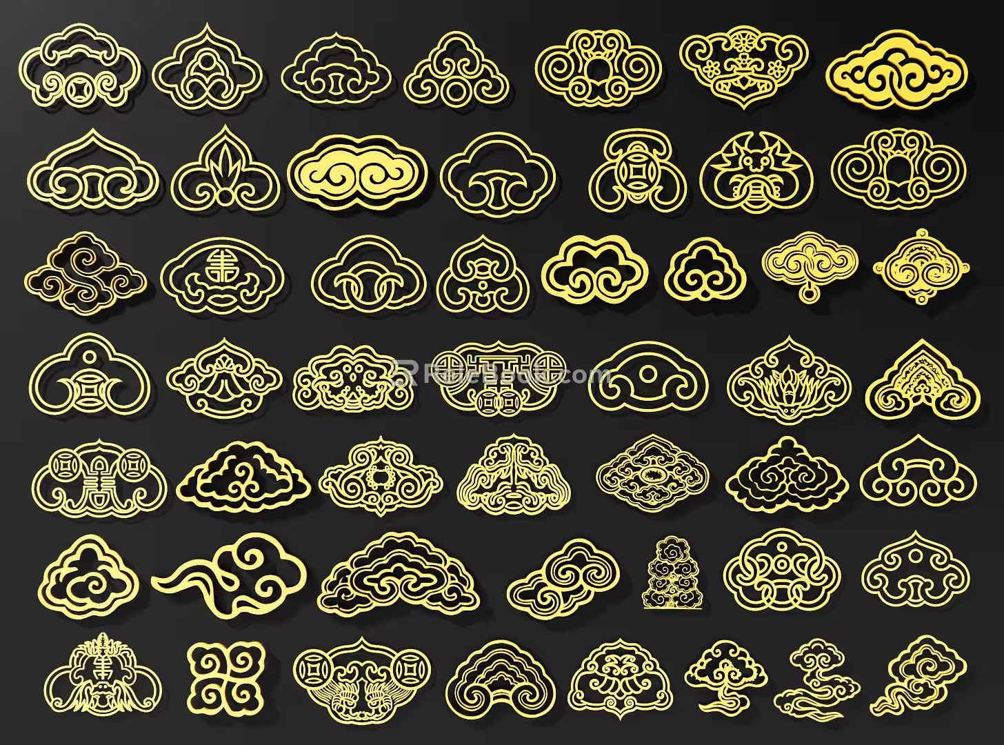 Chinese Ruyi Pattern Bat Pattern Xiangyun Cloud Pattern Classical Xiangyun Pattern Case Traditional Cloud Pattern Decoration Qing Dynasty Pattern Style Carved Pattern 3d model