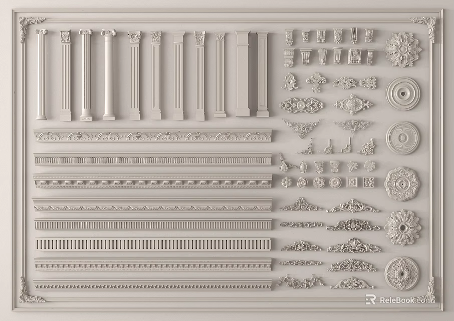 Decorative Gypsum Molding For Interior Design With Ceiling And Wall Styles And Ornamental Patterns 3d model 