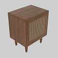 Natural Wooden Cabinet With Rattan Grid Panel And Solid Wood Legs Design