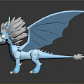 Game Movie Character Blue Baby Dragon With White Spiky Mane Blue Wings Sharp Claws