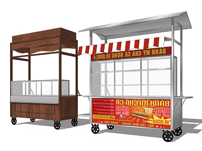 Functional Mobile Food Carts With Display Areas And Branding Awnings 3d model