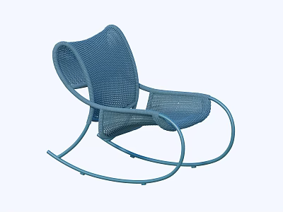 Blue Woven Rattan Rocking Outdoor Chair With Curved Frame And Comfortable Design 3d model
