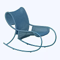 Blue Woven Rattan Rocking Outdoor Chair With Curved Frame And Comfortable Design