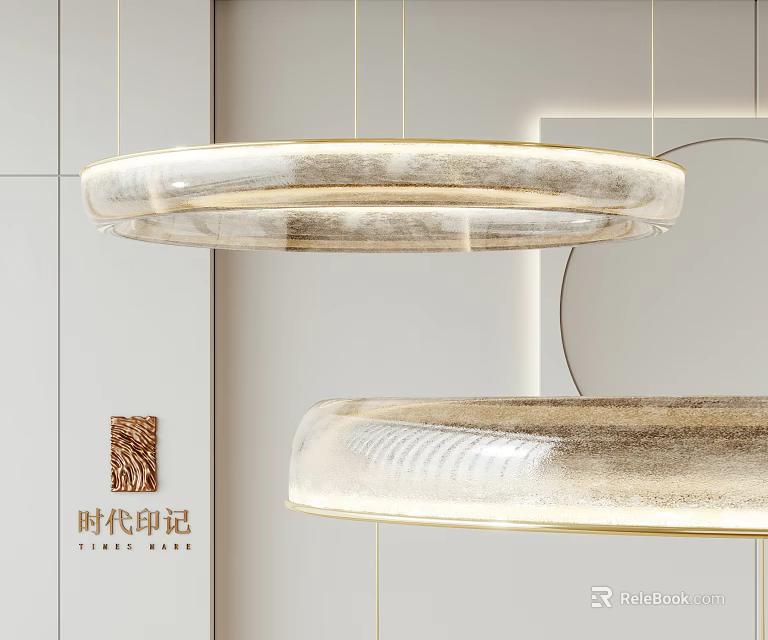 Elegant Modern Circular Glass Chandelier With Gold Metal Accent For Interior Design 3d model 