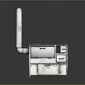 Old Fashioned Metal Heating Stove With Long Pipe And Storage Drawers