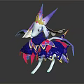 Game and Movie Character With Purple Horns Golden Crown And Flowy Blue Pink Dress