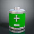 Green Cylinder Battery With White Plus Minus Signs Silver Top Bottom On Black Reflective Surface