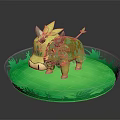 Game Anime Character With Green Body And Yellow Horns Standing On Grass Field