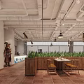 Spacious Open Restaurant Interior With Pirate Flags Long Tables Large Windows And Red Brick Walls