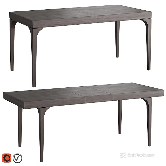 Sleek Dark Gray Wooden Dining Table With Matching Bench And Tapered Legs 3d model 
