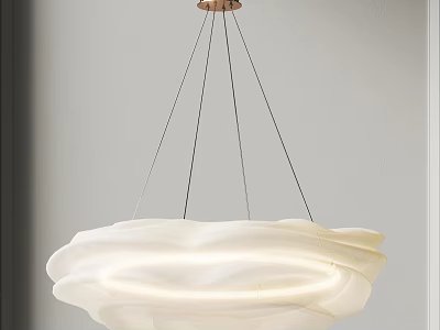 Modern White Cloud Like Chandelier With Wavy Frosted Glass And Metal Wires 3d model