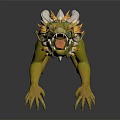 Mythical Golden Green Dragon With White Horns Mane Sharp Claws And Open Mouth