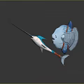 Futuristic 3D Model Mechanical Character And Narwhal Creature With Transparent Shell Long Tusk