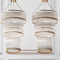 Modern Elegant Chandeliers With Multi Layered Transparent Design And Golden Frames On White Ceiling 3d model
