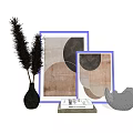 Elegant Decorative Ornament Combination With Framed Art Pampas Grass Vase Book And Sculpture