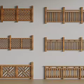 Various Wooden Railings With Different Design Patterns Showcased On White Background 3d model