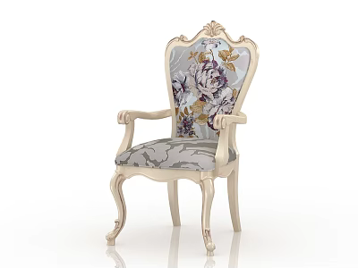 Classic Vintage Dining Chair With Carved Frame Armrests And Floral Patterned Upholstery 3d model