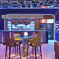 Elegant Modern Bar Interior With Neon Lights Bar Counter High Chairs And Wine Cabinets