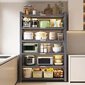 Practical Kitchen Shelf With Multiple Layers Holding Cooking Tools Containers And Vegetables