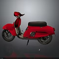 Stylish Red Classic Scooter With Black Seat And Reflection On Gray Background