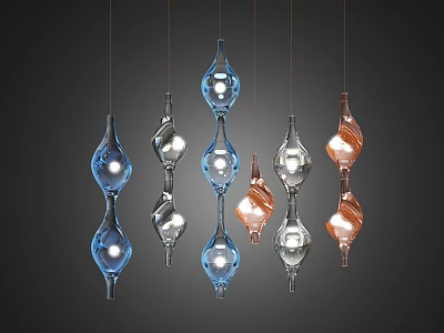Modern Pendant Lights with Blue Silver Copper Twisted Glass and Hanging Design 3d model