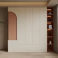 Modern Minimalist Wardrobe Interior Design With White Panels Pink Accent And Lit Shelves