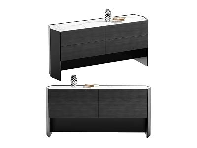 Modern Entryway Cabinet Sideboard With Dark Wood Finish White Countertop Decorative Vase And Books 3d model