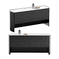 Modern Entryway Cabinet Sideboard With Dark Wood Finish White Countertop Decorative Vase And Books