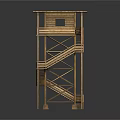 Wooden Two Story Tower Structure With Staircase And Platform Design 3d model