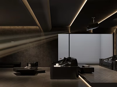 Luxury Home Theater Room With Leather Seating Projector And Ambient Lighting 3d model