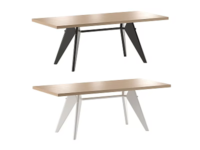 Modern Dining Table With Wooden Top And Black White Metal Legs Design 3d model
