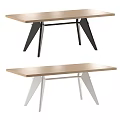 Modern Dining Table With Wooden Top And Black White Metal Legs Design
